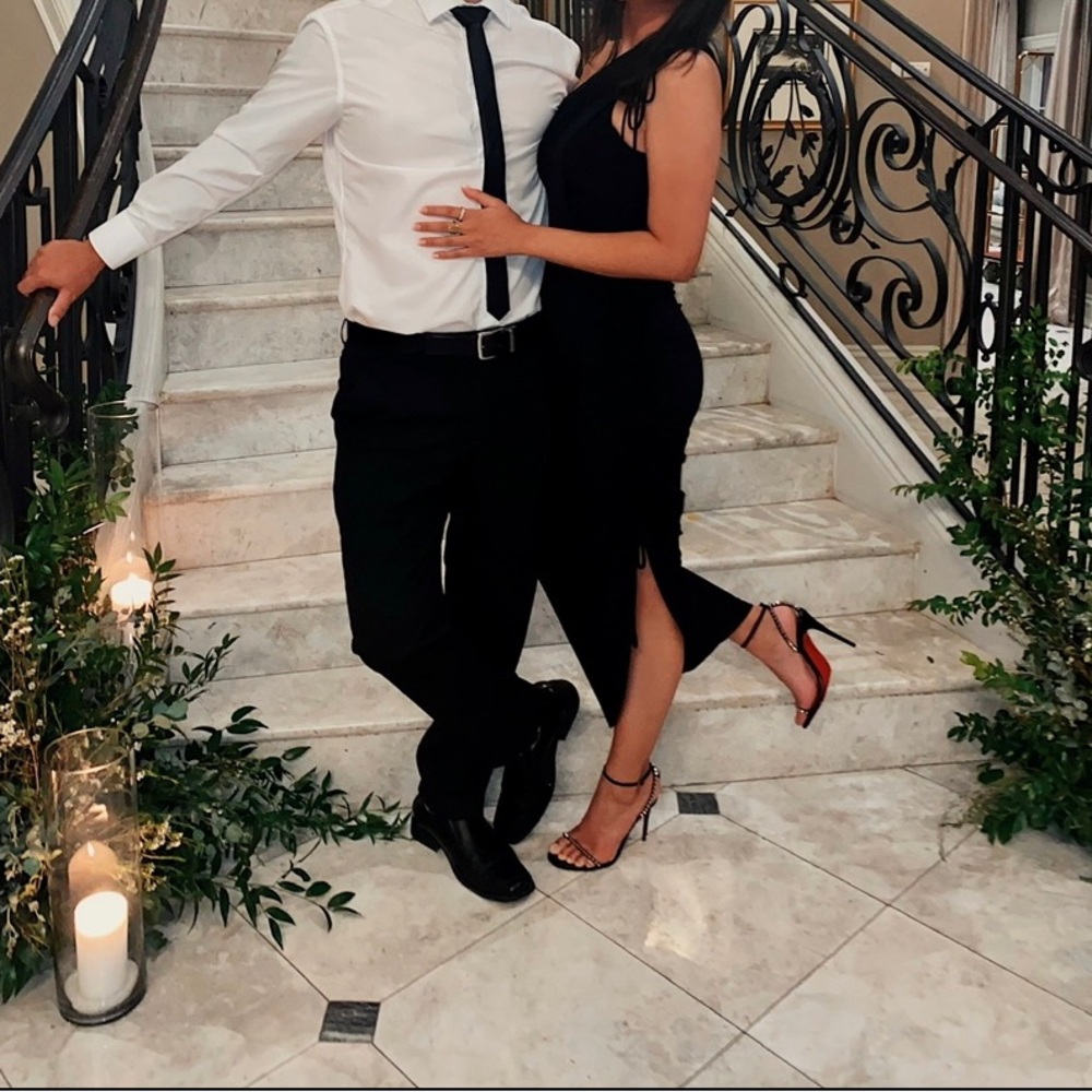 Black formal midi dress